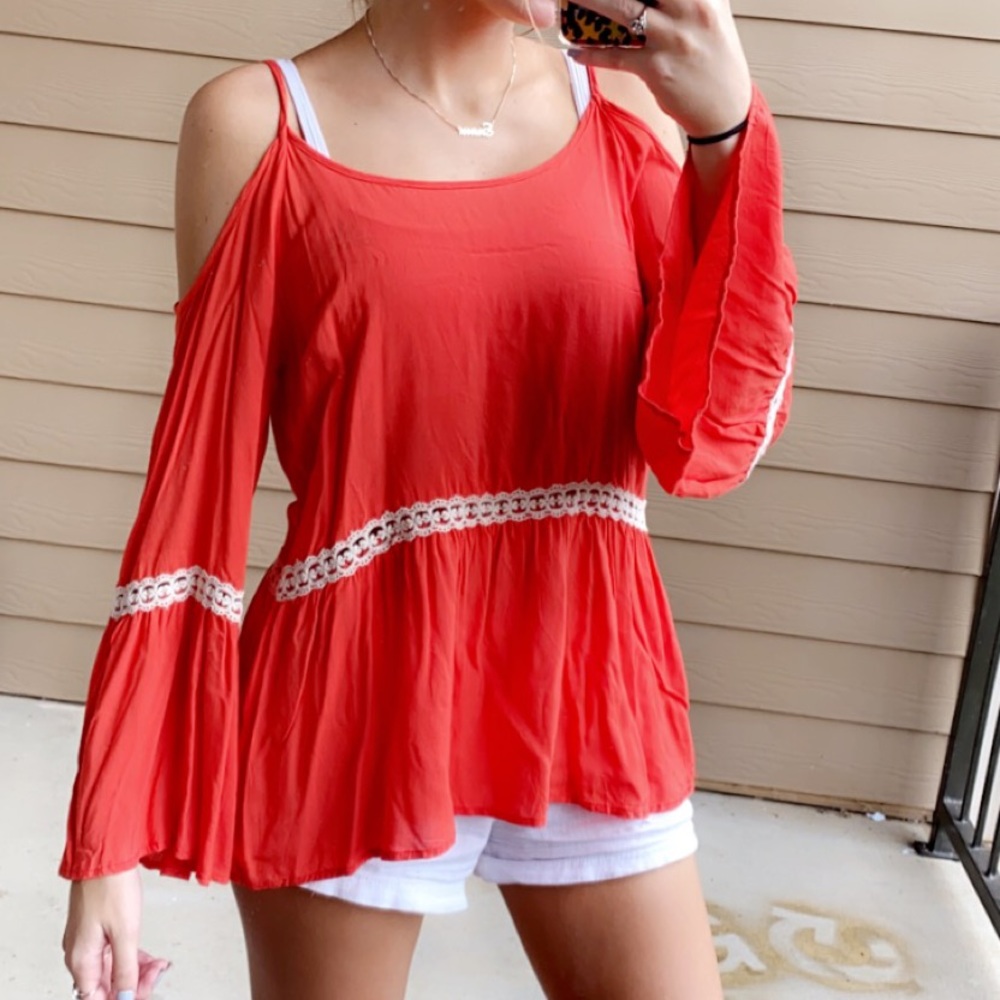 Altar’d State Coral Top White Lace